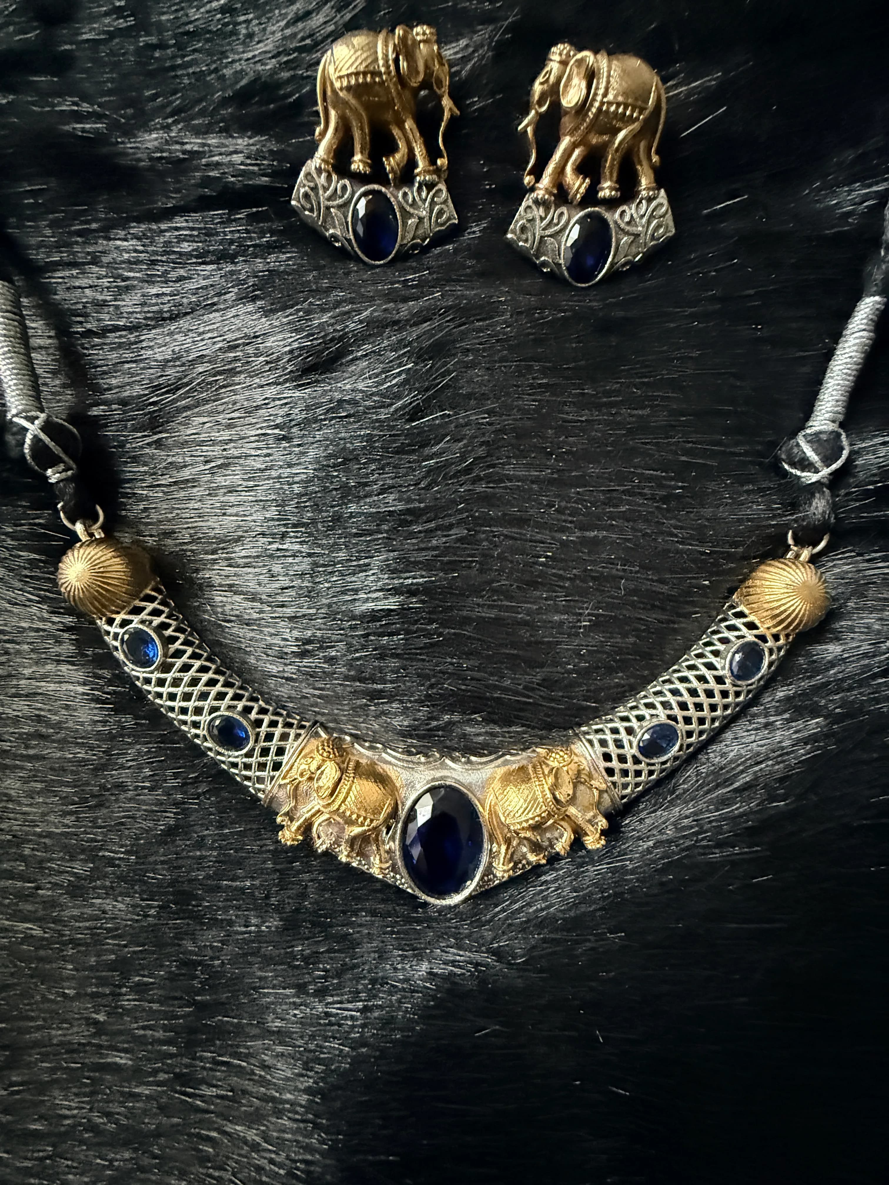 Elephant Motif Oxidised Hansli Set