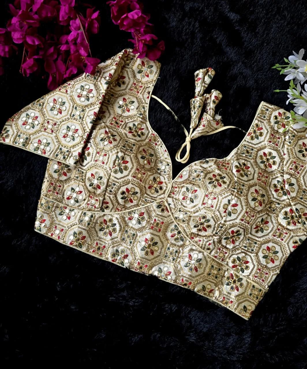 Ivory Geometric Floral Embroidered Blouse