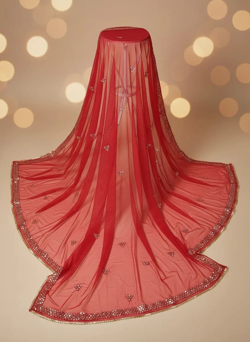 Red Sequin Border Chunari