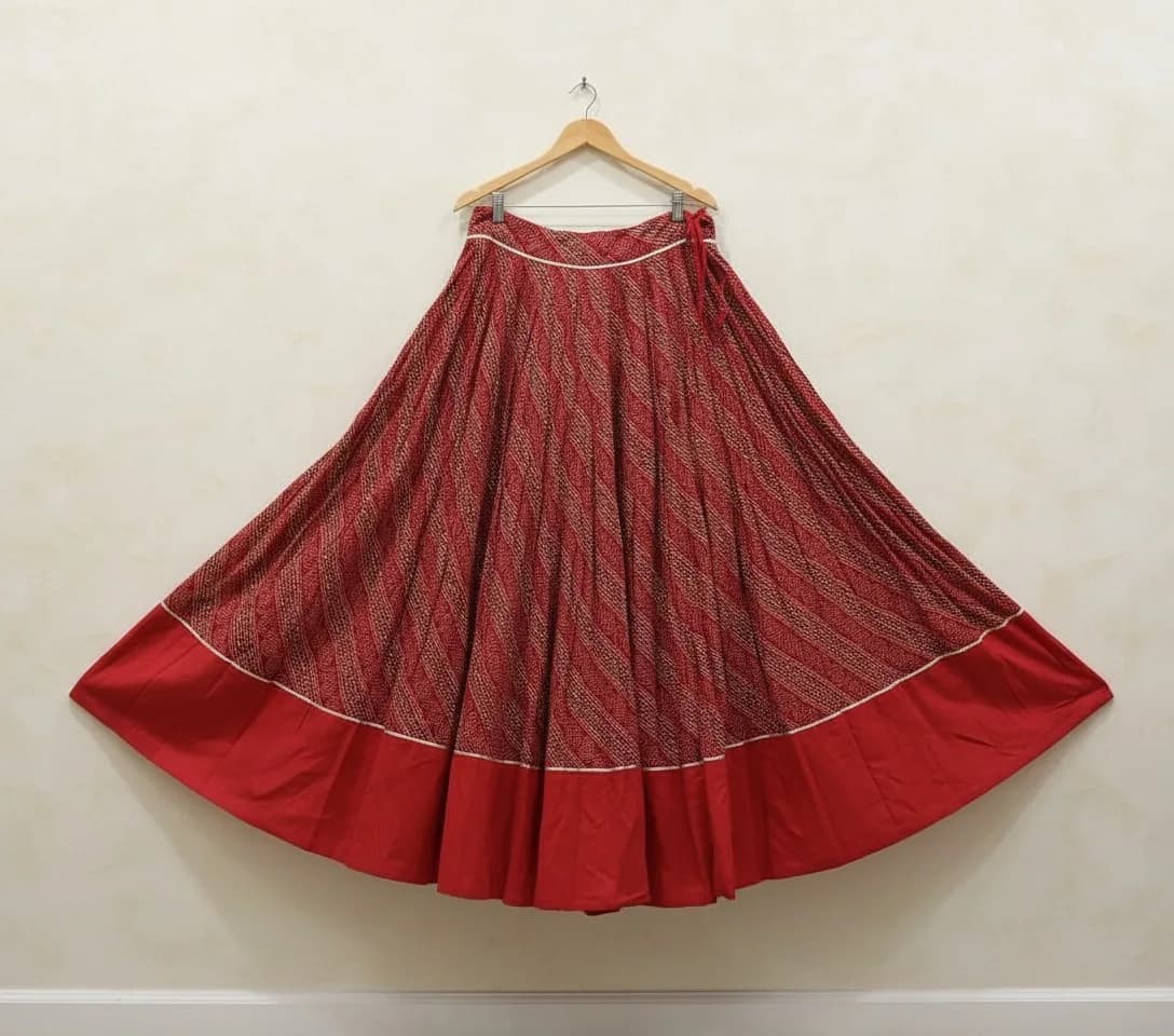 Red Bhandhani Print Cotton Flared Skirt