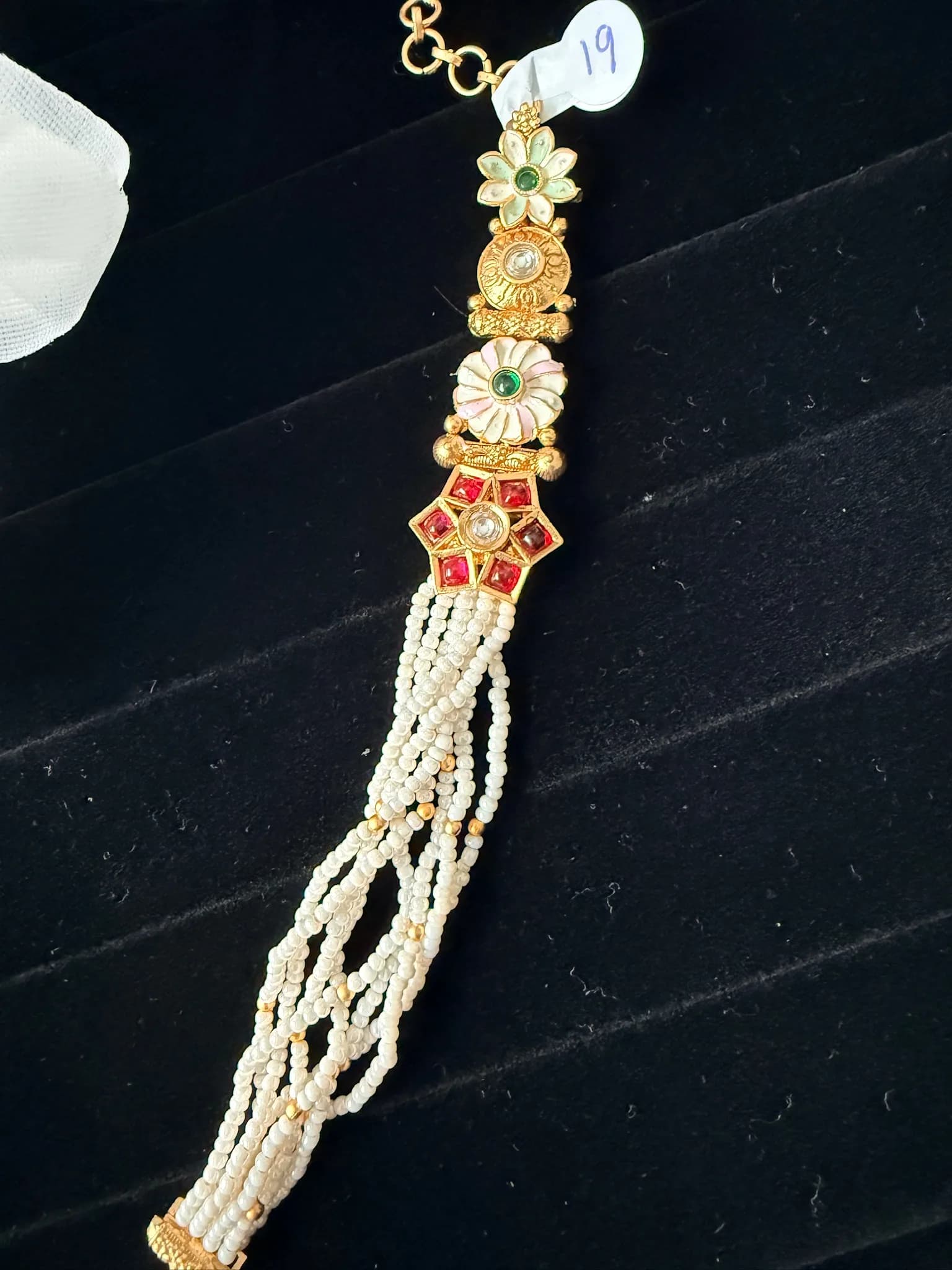 Multi-Floral Kundan Pearl Tassel Bracelet