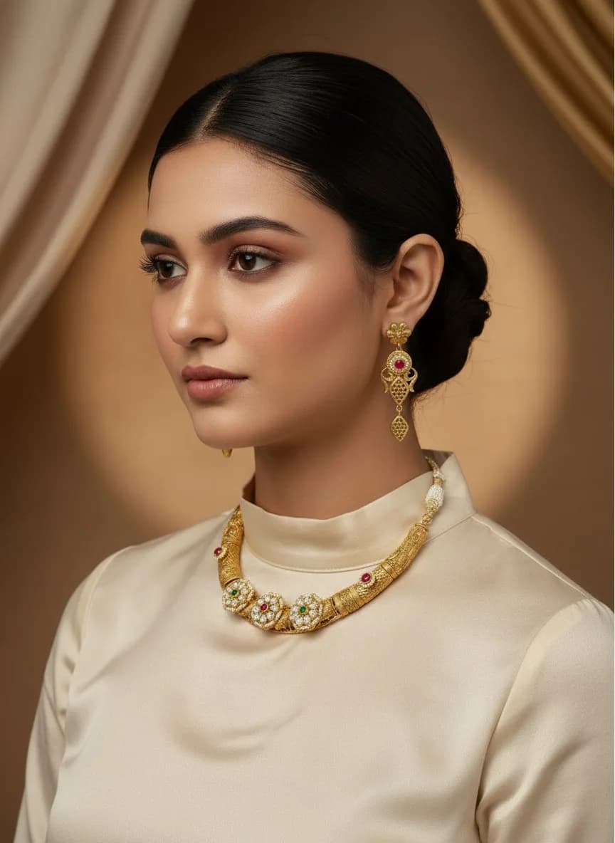 Kundan Ruby Floral Hansli Set