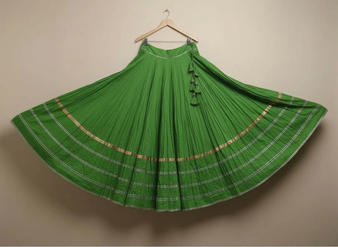 Parrot Green Gota Patti Cotton Flared Skirt