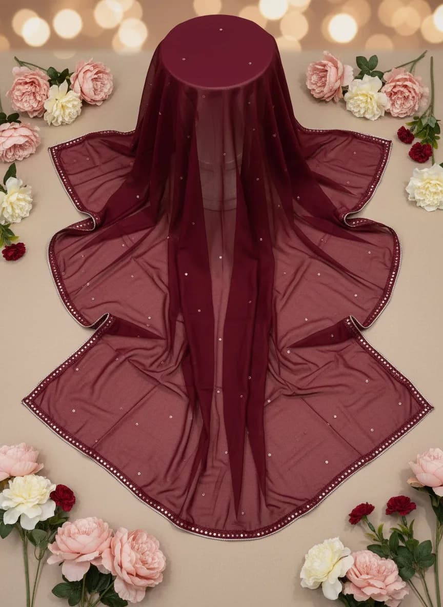 Maroon Muslin Cotton Mirror Work Chunari