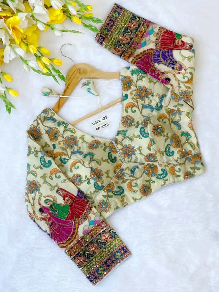 Crepe Viscose Off‑White Dancing Queens Embroidered Blouse (Available in 2 colors)