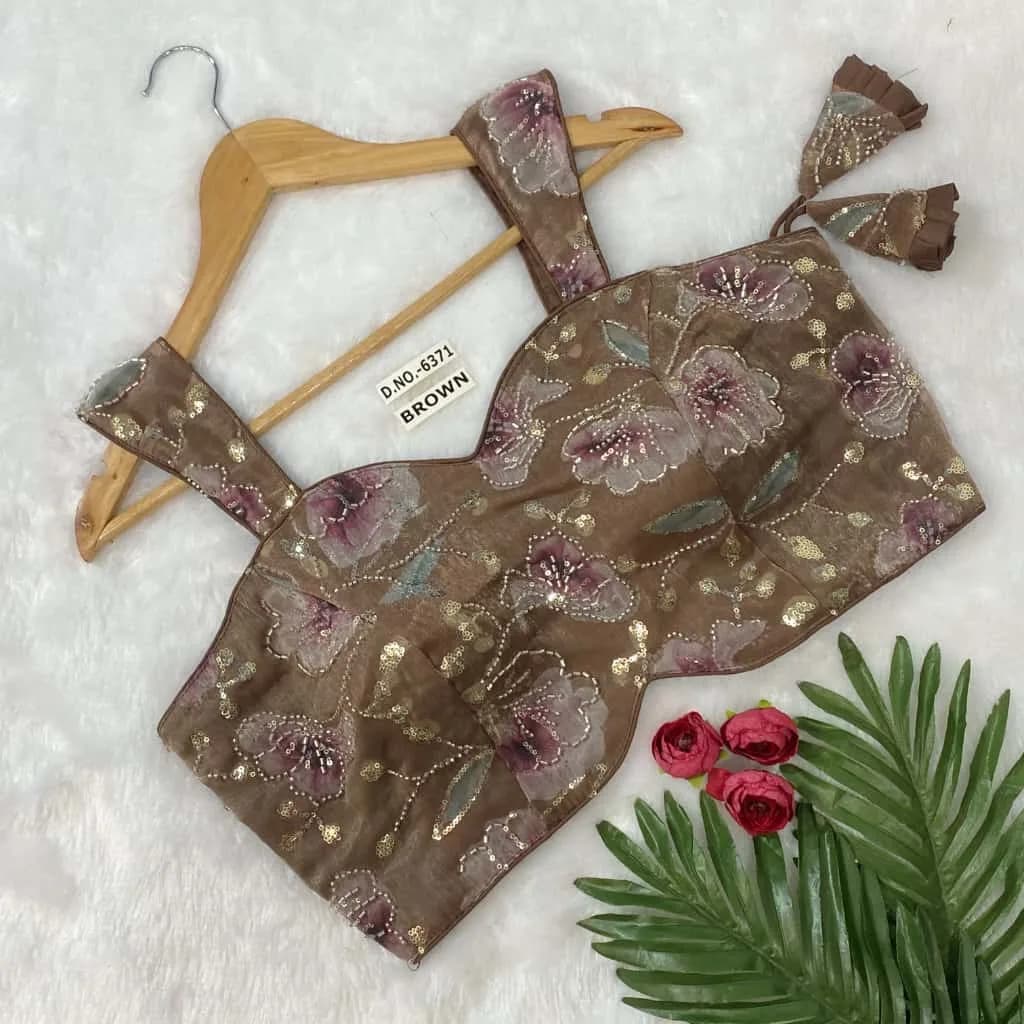 Chocolate Brown Chiffon Sequin Blouse