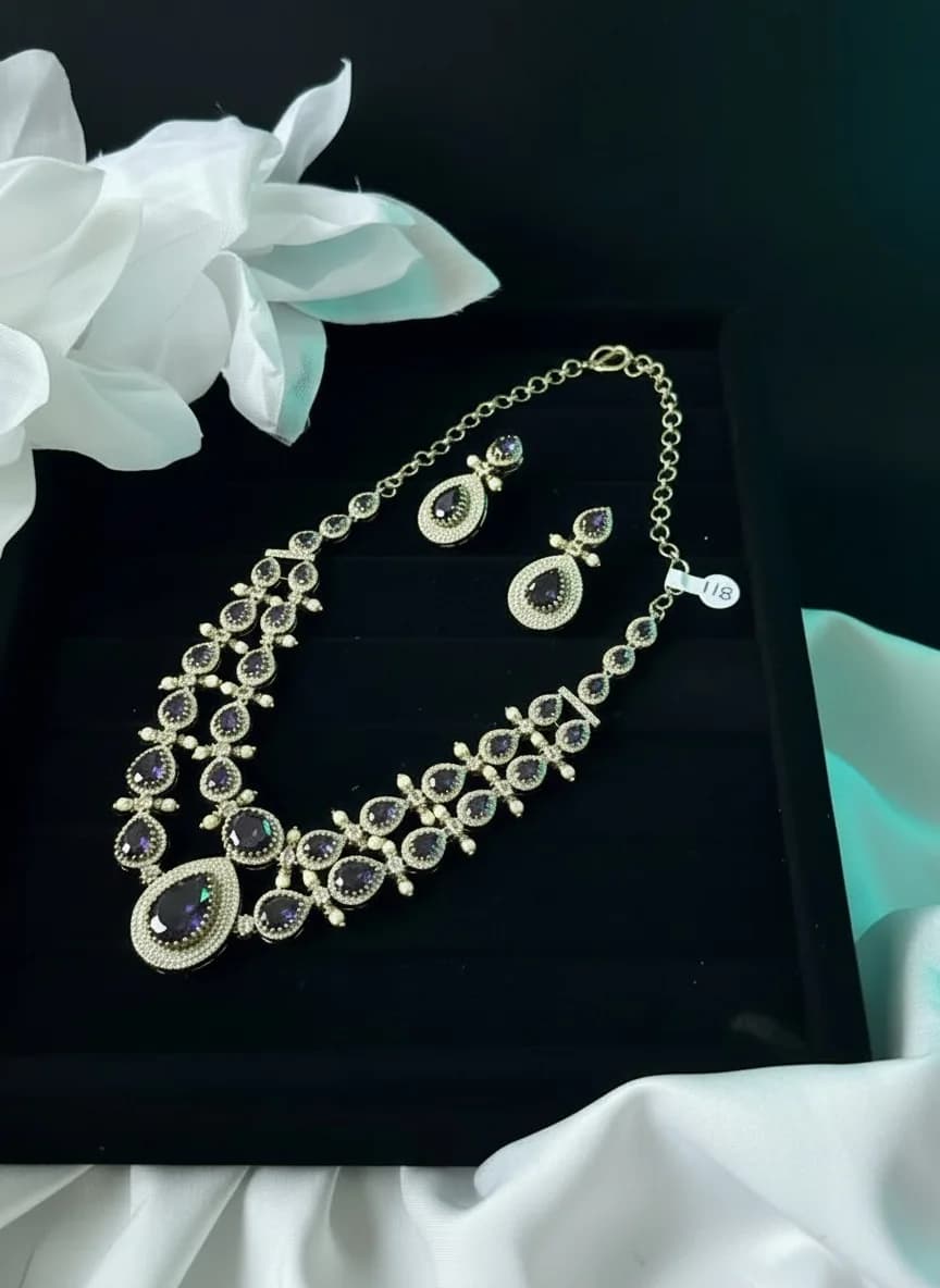 Amethyst Purple Monzonite Layered Necklace Set