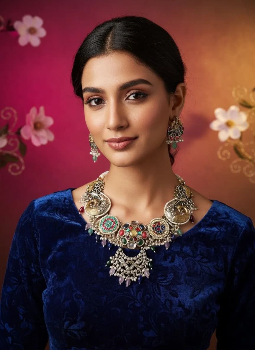 Meenakari Navratna Fusion Necklace Set