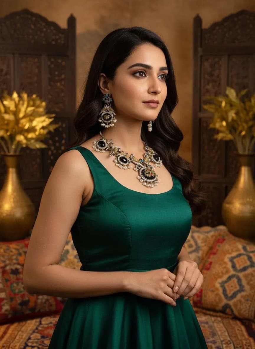 Black Stone Kundan Fusion Set