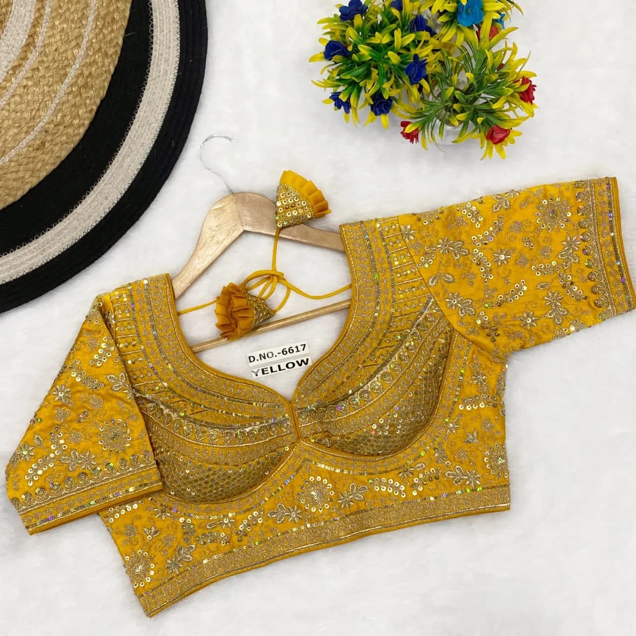 Italian Embroidery Mustard Yellow Bridal Blouse