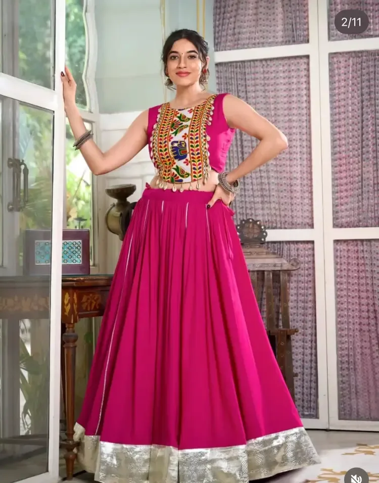 Fuchsia Pink Kutchi Mirror Chaniya Choli