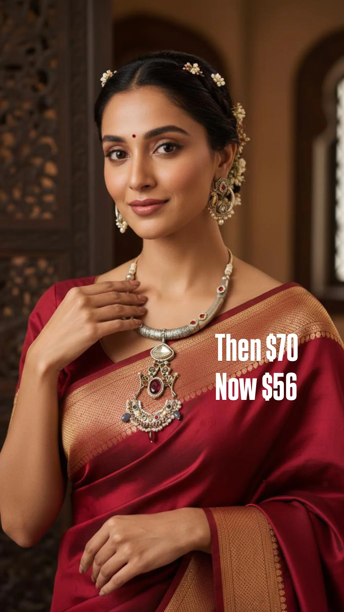 Oxidised Hansli Long Pendant Stone Set