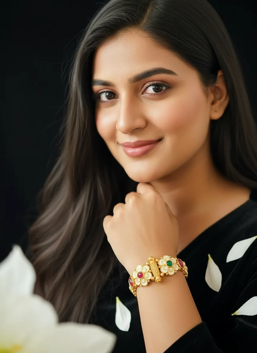 Floral Kundan Charm Pearl Bracelet