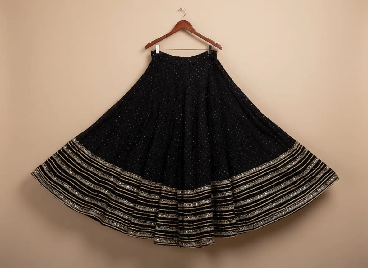 Black Chandrakala zari sequins Flared Skirt (Available in 4 colors)