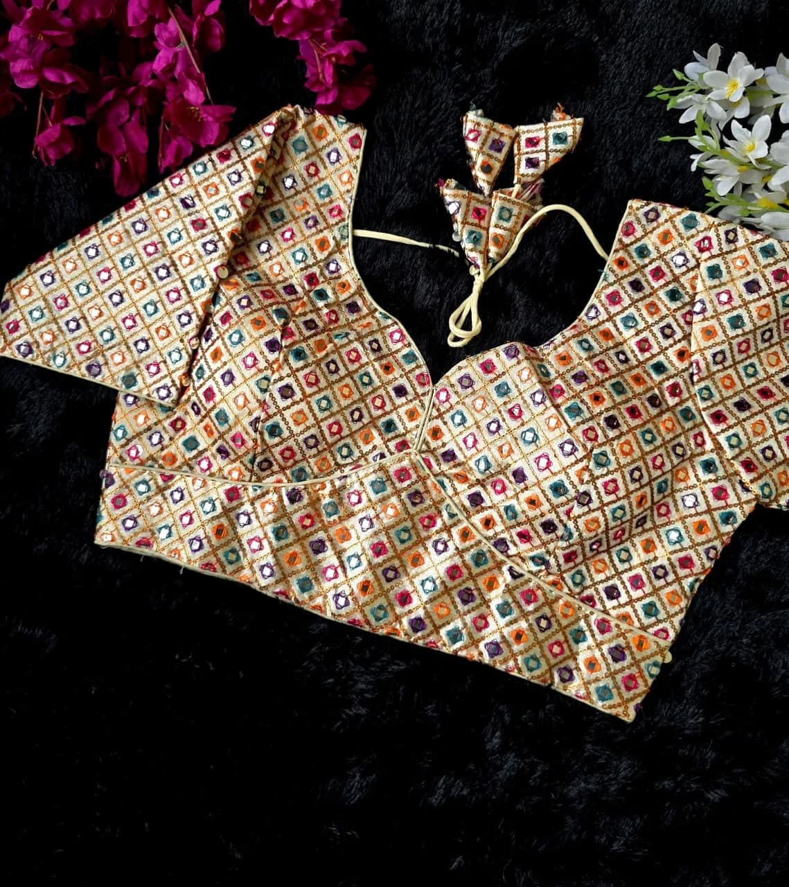 Malabari Cream Multicolor Motif Blouse